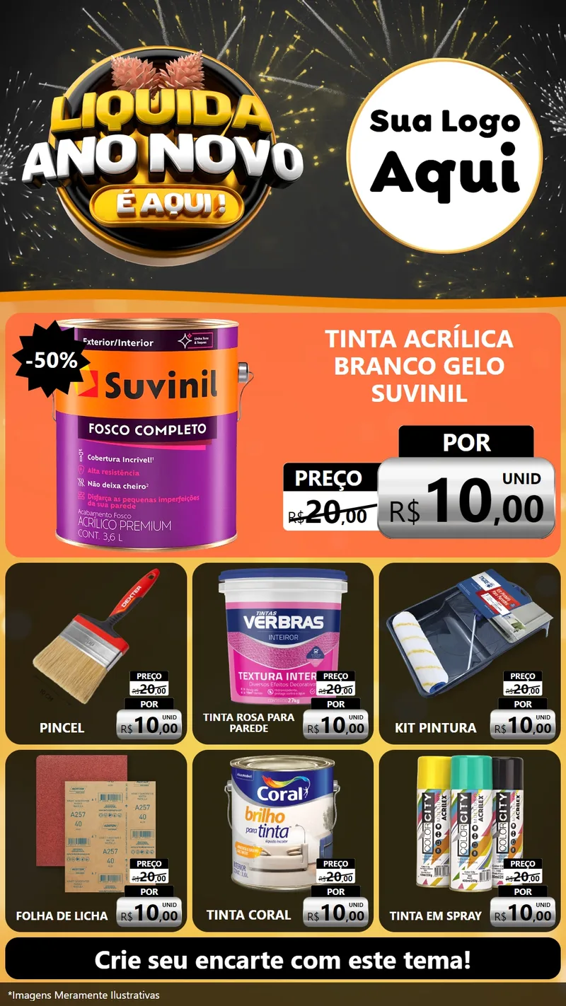 Modelo de Rede Social para Stories com o tema Liquida Ano Novo É Aqui! para Tintas e Ferramentas