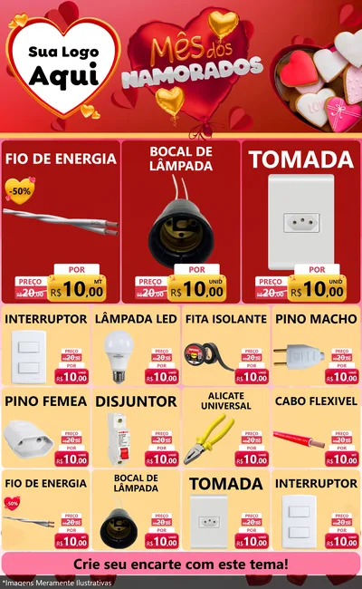 Modelo de Encarte para Encarte Grande com o tema Mês dos Namorados para Materiais Elétricos