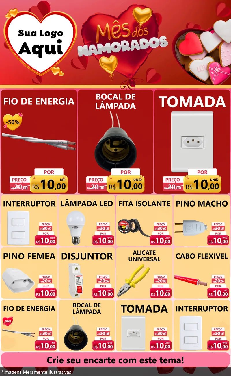 Modelo de Encarte para Encarte Grande com o tema Mês dos Namorados para Materiais Elétricos