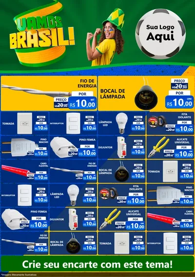 Modelo de Encarte para Encarte A4 Vertical com o tema Vamos Brasil - Copa para Materiais Elétricos