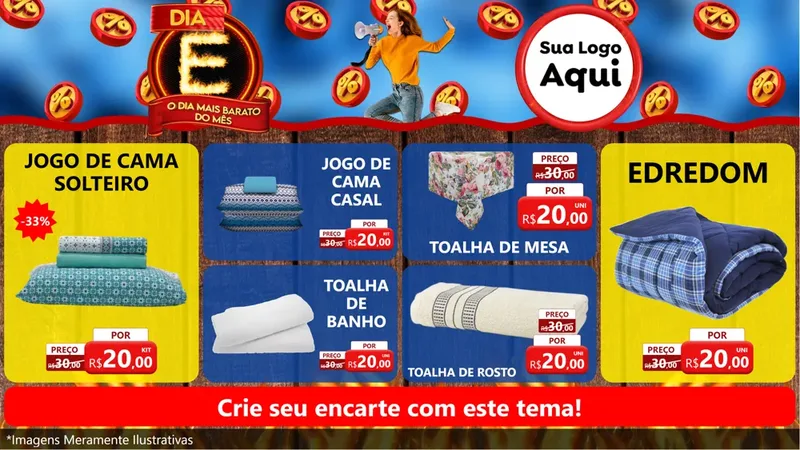 Modelo de TV para TV Horizontal com o tema Dia E - O Dia Mais Barato Do Mês para Cama, Mesa e Banho
