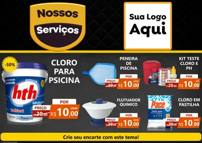 Modelo de Encarte para Encarte A4 Horizontal com o tema Nossos Serviços para Produtos para Piscina