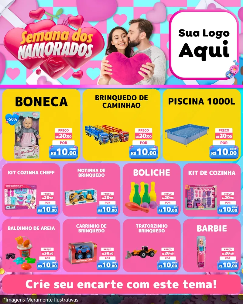 Modelo de Rede Social para Feed Instagram com o tema Semana dos Namorados para Brinquedos
