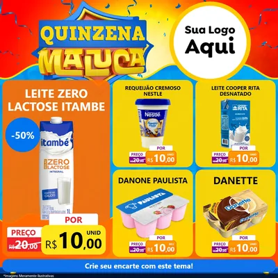 Modelo de Rede Social para Feed Facebook com o tema Quinzena Maluca para Frios e Laticínios