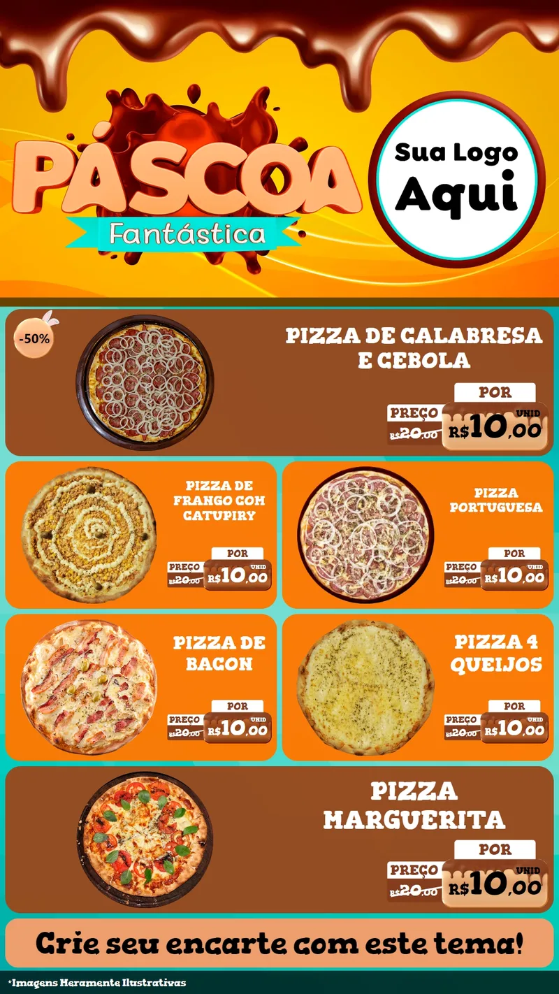 Modelo de TV para TV Vertical com o tema Páscoa Fantástica para Pizzaria