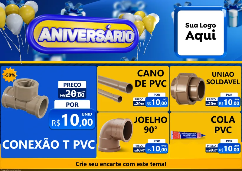 Modelo de Encarte para Encarte A4 Horizontal com o tema Aniversário para Tubos e conexões