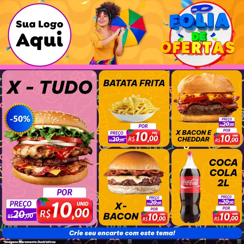 Modelo de Rede Social para Feed Facebook com o tema Folia de Ofertas para Hamburgueria