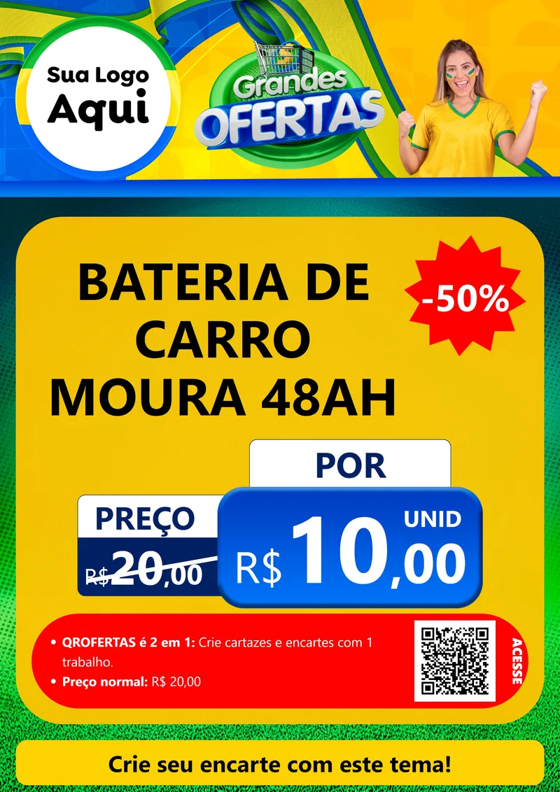 Modelo de Cartaz para Cartaz A4 Vertical com o tema Grandes Ofertas para Baterias Elétricas