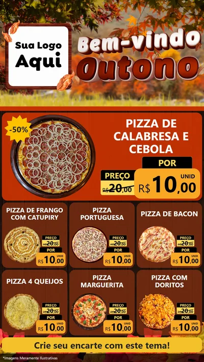 Modelo de Rede Social para Stories com o tema Bem-vindo Outono para Pizzaria
