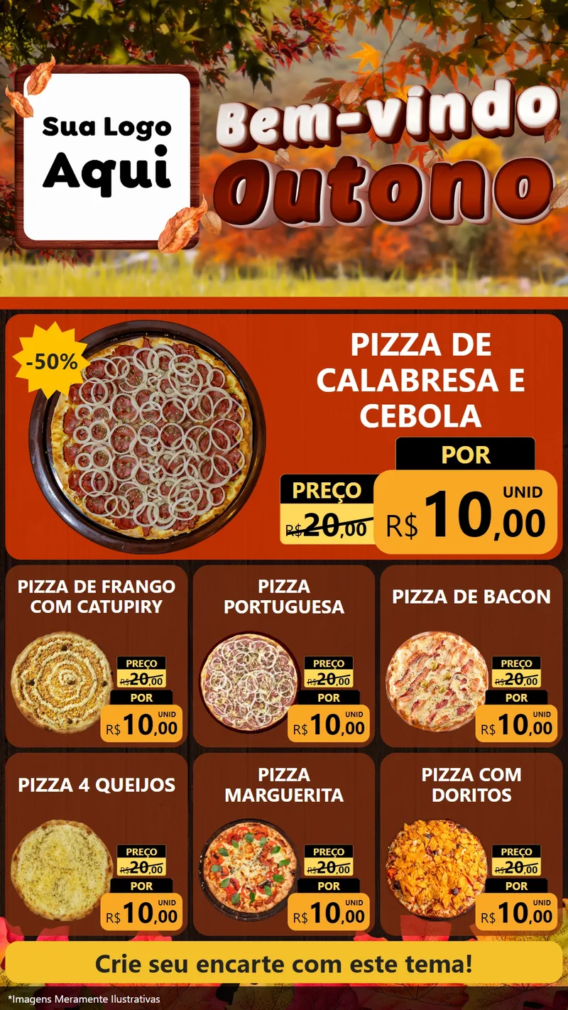 Modelo de Rede Social para Stories com o tema Bem-vindo Outono para Pizzaria