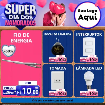 Modelo de Rede Social para Feed Facebook com o tema Super Dia dos Namorados para Materiais Elétricos