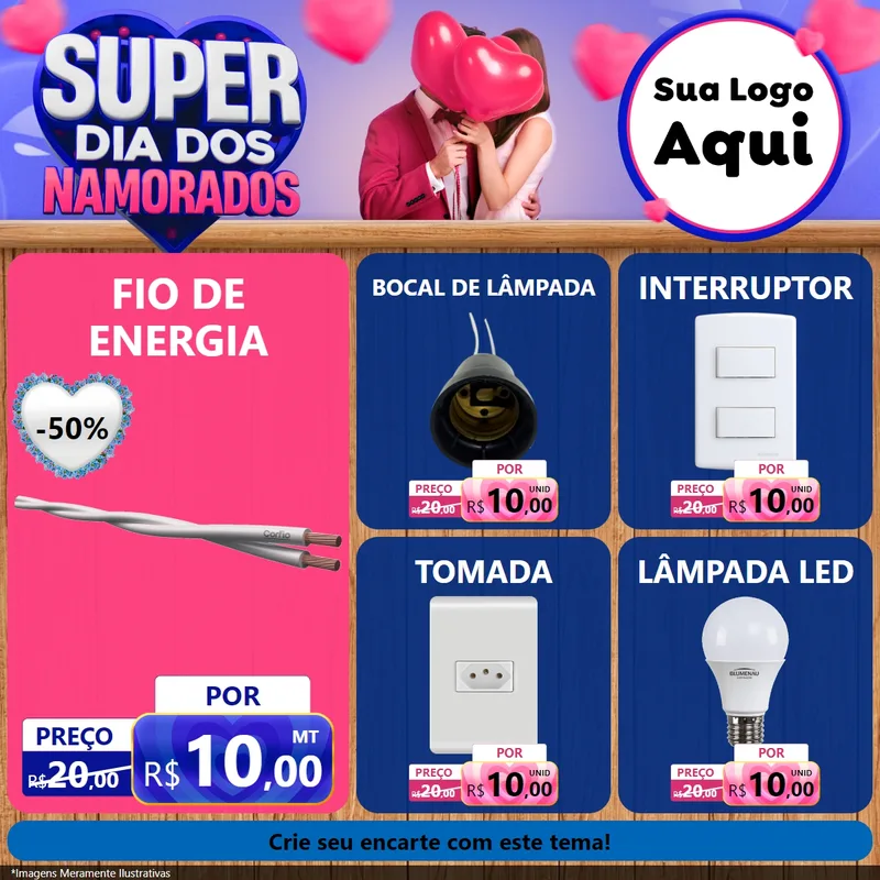 Modelo de Rede Social para Feed Facebook com o tema Super Dia dos Namorados para Materiais Elétricos
