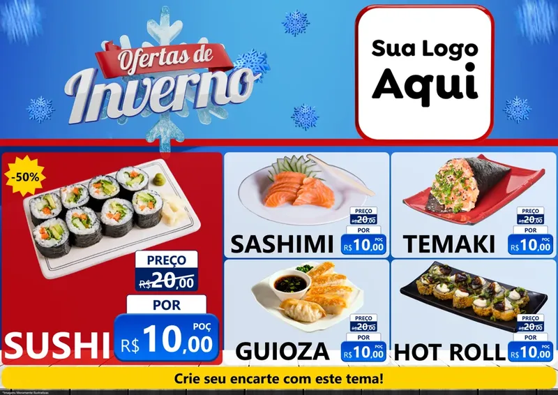 Modelo de Encarte para Encarte A4 Horizontal com o tema Ofertas de Inverno para Comida japonesa