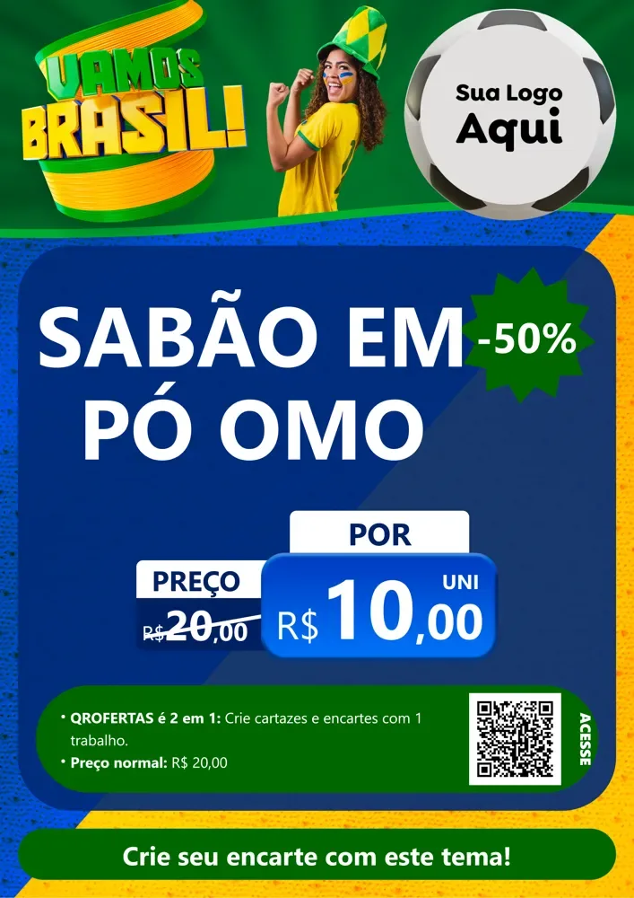 Modelo de Cartaz para Cartaz A4 Vertical com o tema Vamos Brasil - Copa para Produtos de Limpeza