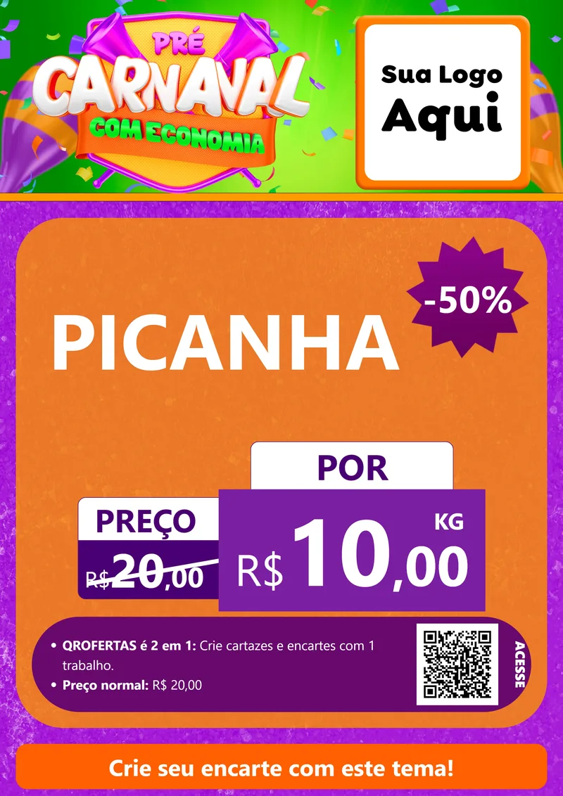 Modelo de Cartaz para Cartaz A4 Vertical com o tema Pré-Carnaval Com Economia para Açougue