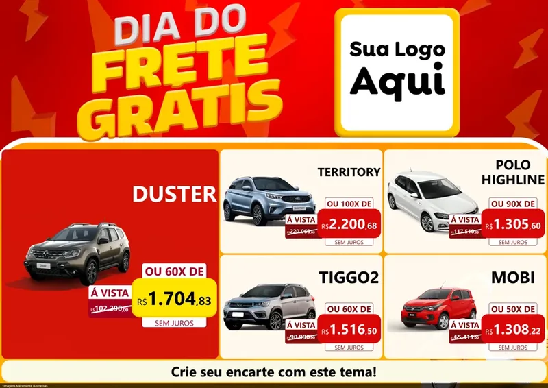 Modelo de Encarte para Encarte A4 Horizontal com o tema Dia do Frete Grátis para Concessionaria de Carros