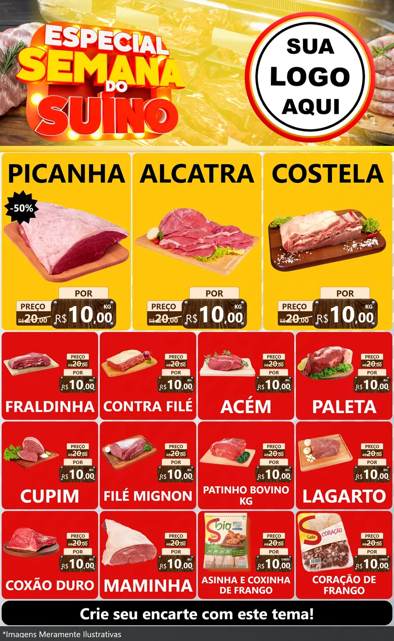 Modelo de Encarte para Encarte Grande com o tema Especial Semana do Suíno para Açougue