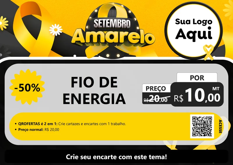 Modelo de Cartaz para Cartaz A4 Horizontal com o tema Setembro Amarelo para Materiais Elétricos