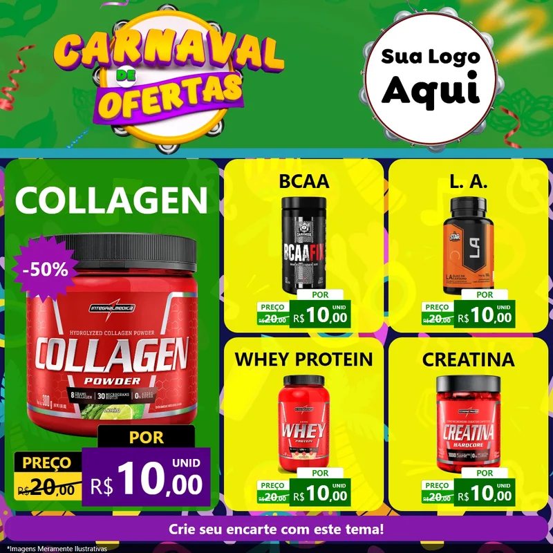 Modelo de Rede Social para Feed Facebook com o tema Carnaval de Ofertas para Suplementos alimentares