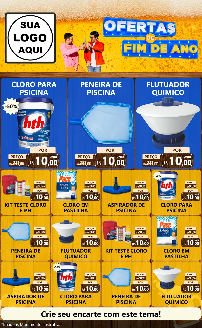 Modelo de Encarte para Encarte Grande com o tema Ofertas de Fim de Ano para Produtos para Piscina