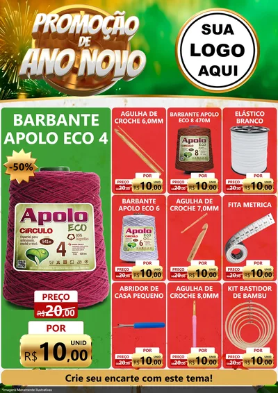 Modelo de Encarte para Encarte A4 Vertical com o tema Promoção de Ano Novo para Armarinho e Aviamentos