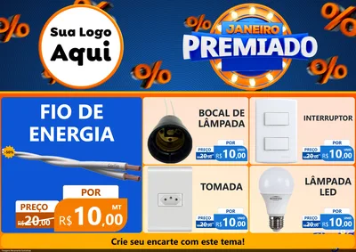 Modelo de Encarte para Encarte A4 Horizontal com o tema Janeiro Premiado para Materiais Elétricos