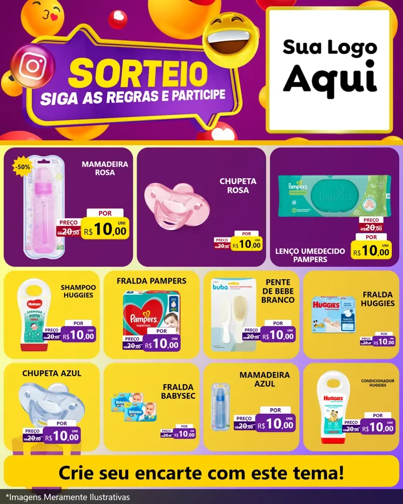 Modelo de Rede Social para Feed Instagram com o tema Sorteio para Bebês