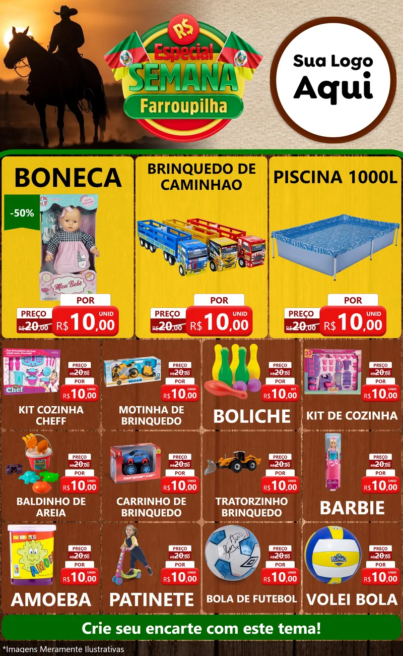 Modelo de Encarte para Encarte Grande com o tema Especial Semana Farroupilha para Brinquedos
