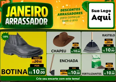 Modelo de Encarte para Encarte A4 Horizontal com o tema Janeiro Arrasador para Agropecuária