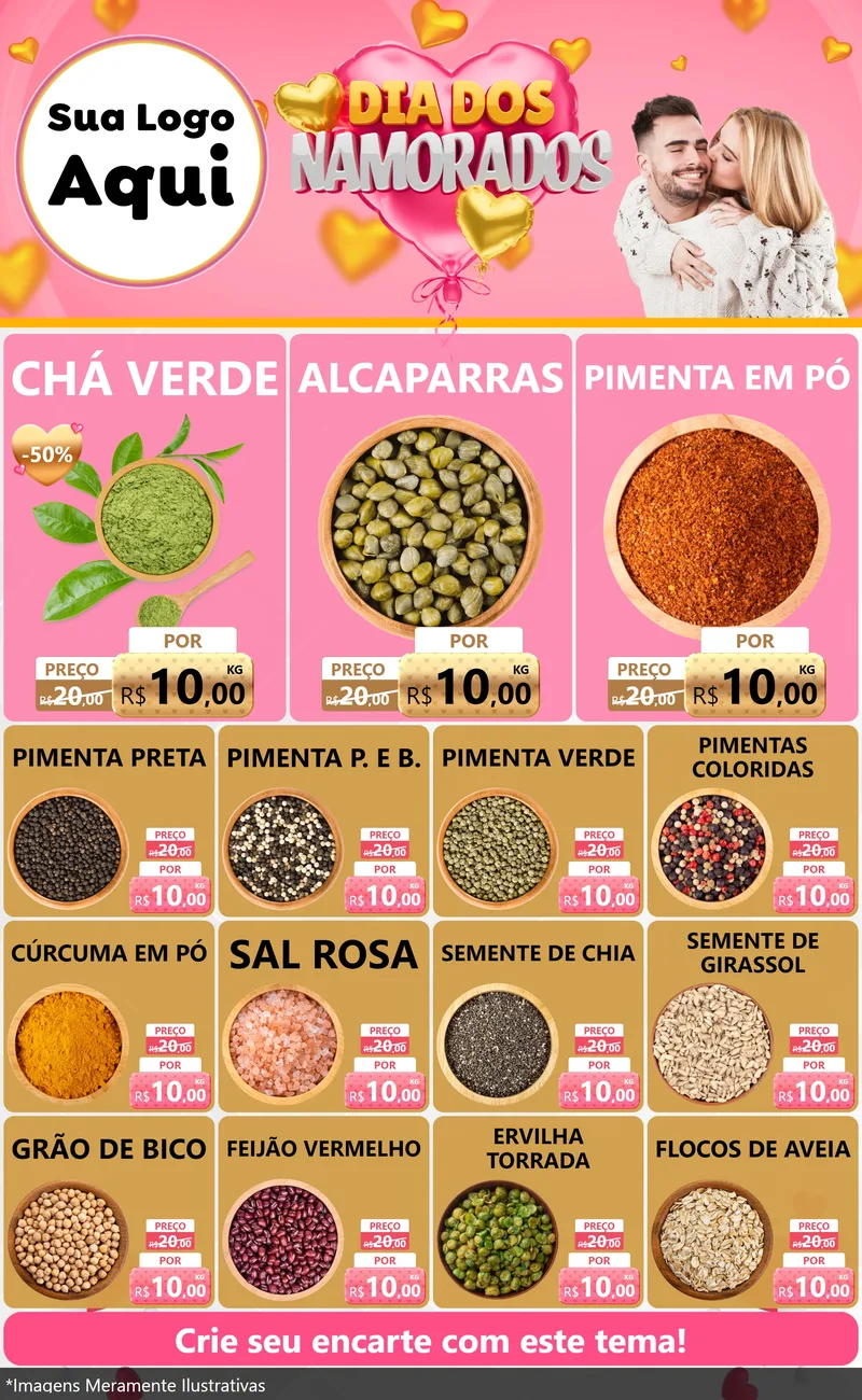 Modelo de Encarte para Encarte Grande com o tema Dia dos Namorados para Produtos Naturais