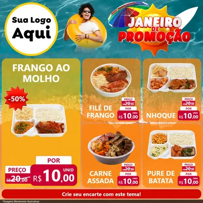 Modelo de Rede Social para Feed Facebook com o tema Janeiro de Promoção para Restaurante