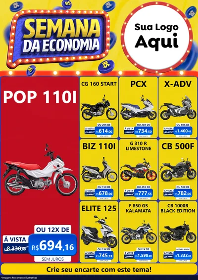 Modelo de Encarte para Encarte A4 Vertical com o tema Semana da Economia para Concessionaria de Motos