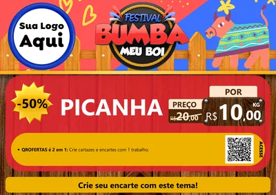 Modelo de Cartaz para Cartaz A4 Horizontal com o tema Festival Bumba Meu Boi para Açougue