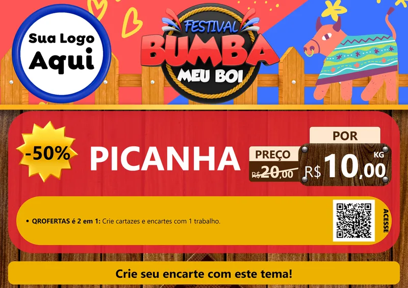 Modelo de Cartaz para Cartaz A4 Horizontal com o tema Festival Bumba Meu Boi para Açougue