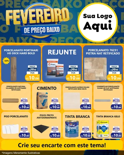 Modelo de Rede Social para Feed Instagram com o tema Fevereiro de Preço Baixo para Pisos e revestimentos