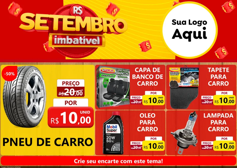 Modelo de Encarte para Encarte A4 Horizontal com o tema Setembro Imbatível para Auto peças