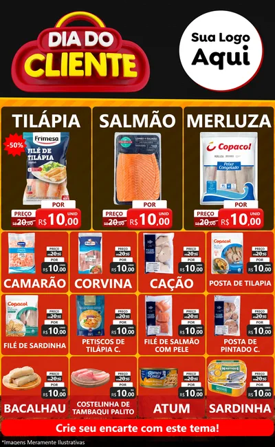 Modelo de Encarte para Encarte Grande com o tema Dia do Cliente para Peixaria