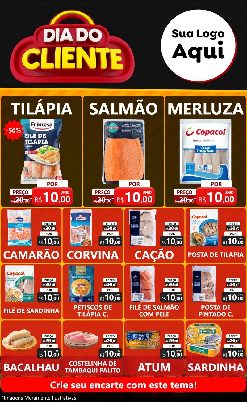 Modelo de Encarte para Encarte Grande com o tema Dia do Cliente para Peixaria