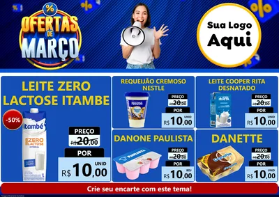 Modelo de Encarte para Encarte A4 Horizontal com o tema Ofertas de Março para Frios e Laticínios