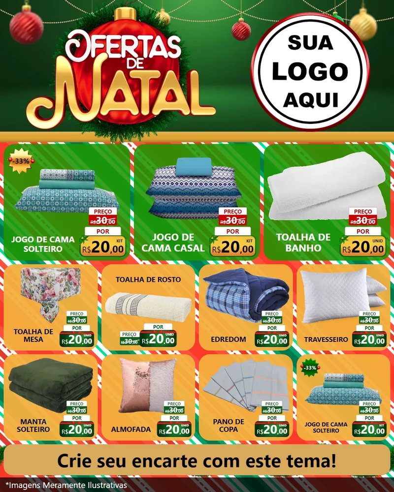 Modelo de Rede Social para Feed Instagram com o tema Ofertas de Natal para Cama, Mesa e Banho