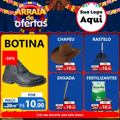 Modelo de Rede Social para Feed Facebook com o tema Arraiá de Ofertas para Agropecuária