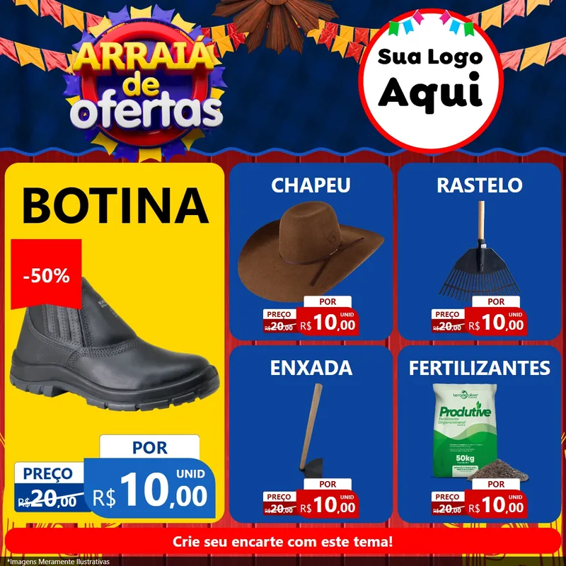 Modelo de Rede Social para Feed Facebook com o tema Arraiá de Ofertas para Agropecuária