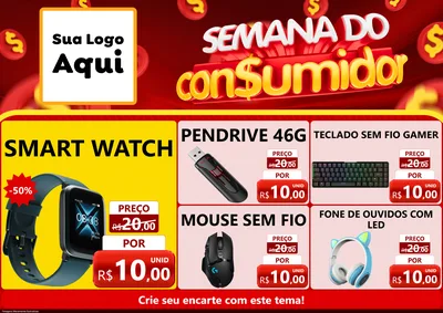 Modelo de Encarte para Encarte A4 Horizontal com o tema Semana do Consumidor para Informática