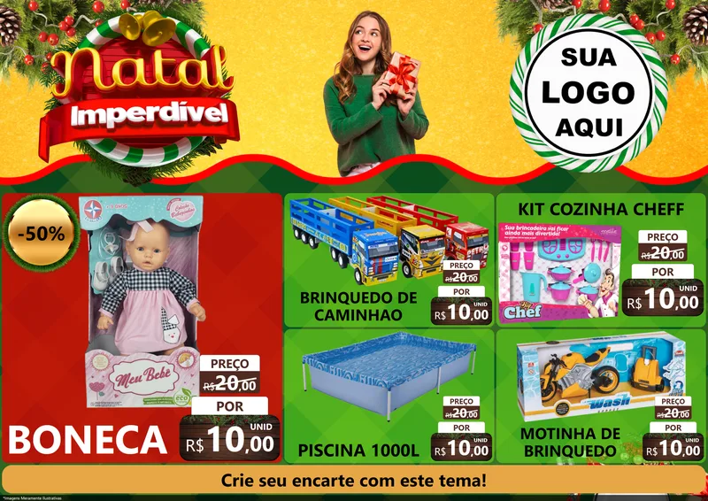 Modelo de Encarte para Encarte A4 Horizontal com o tema Natal Imperdível para Brinquedos