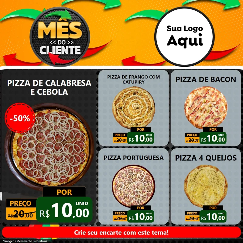 Modelo de Rede Social para Feed Facebook com o tema Mês do Cliente para Pizzaria
