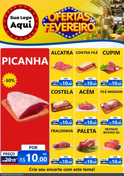 Modelo de Encarte para Encarte A4 Vertical com o tema Ofertas de Fevereiro para Açougue