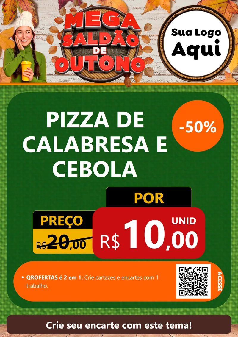 Modelo de Cartaz para Cartaz A4 Vertical com o tema Mega Saldão de Outono para Pizzaria
