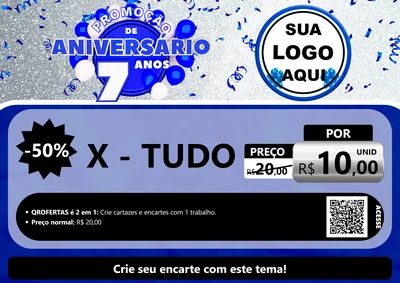 Modelo de Cartaz para Cartaz A4 Horizontal com o tema Promoção de Aniversário - 7 Anos para Hamburgueria