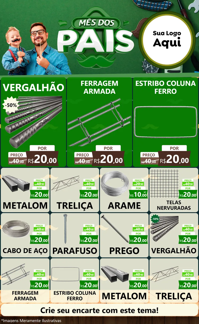 Modelo de Encarte para Encarte Grande com o tema Mês dos Pais para Ferragens