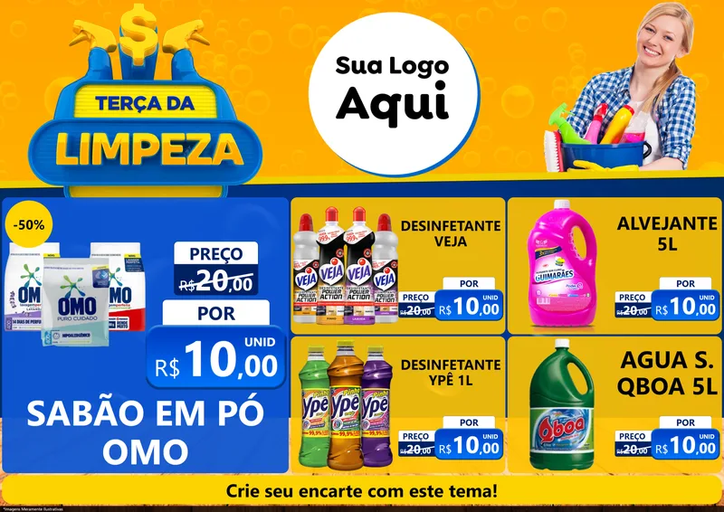 Modelo de Encarte para Encarte A4 Horizontal com o tema Terça da Limpeza para Produtos de Limpeza